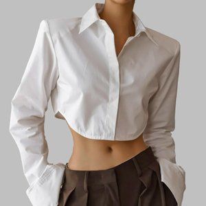 The Frankie Shop Uma White Cropped Button-Up Shirt